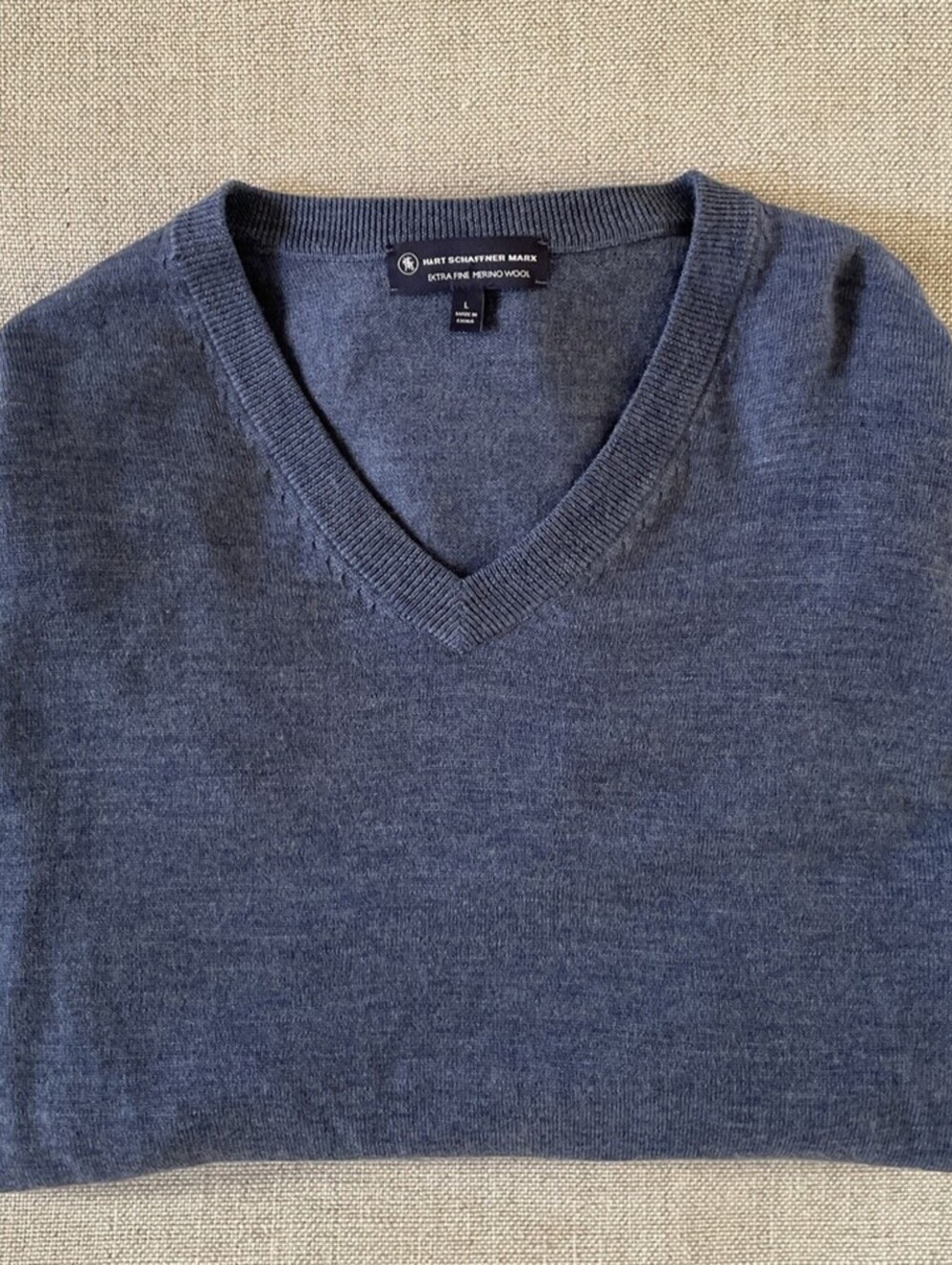 Hart Schaffner Marx Merino Wool V-Neck Sweater, Navy, . L